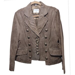 Pam McCoy Brown Distressed Leather Jacket With Unique Button Detail